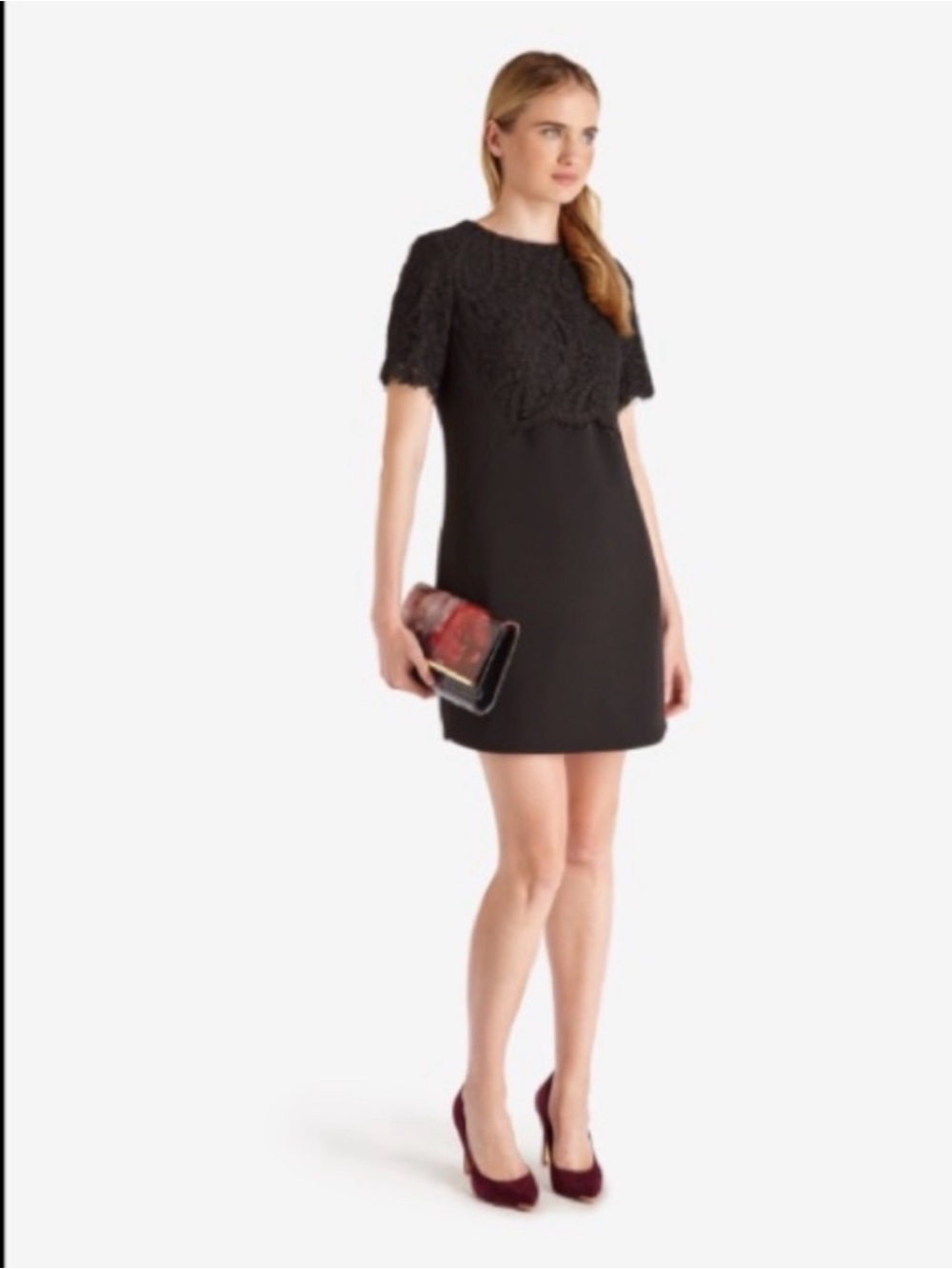 Ted Baker Annita Floral Lace Detail Shift Dress // Black // Size 2